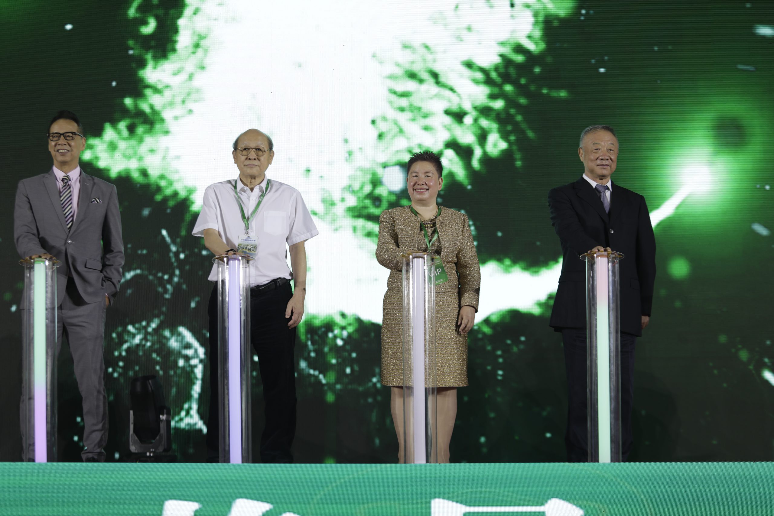 中国香港商会荣誉会长林卫智,中国保健协会副理事长贾亚光,霸王集团创始人、小小世界集团主席万玉华,广东省人民政府原副省长宋海等嘉宾为平台揭幕
